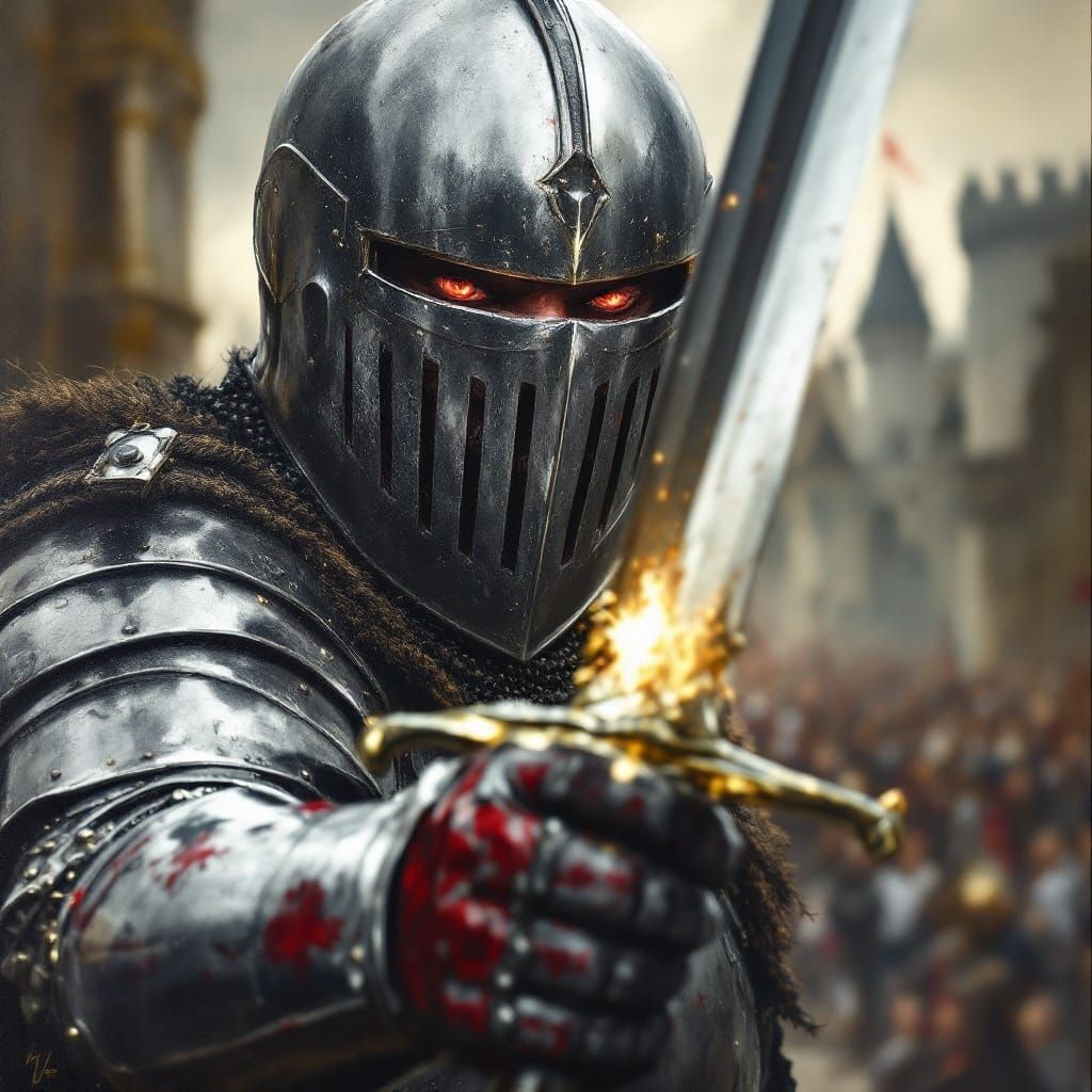 Intense Knight Readies for Battle in Oil on Canvas