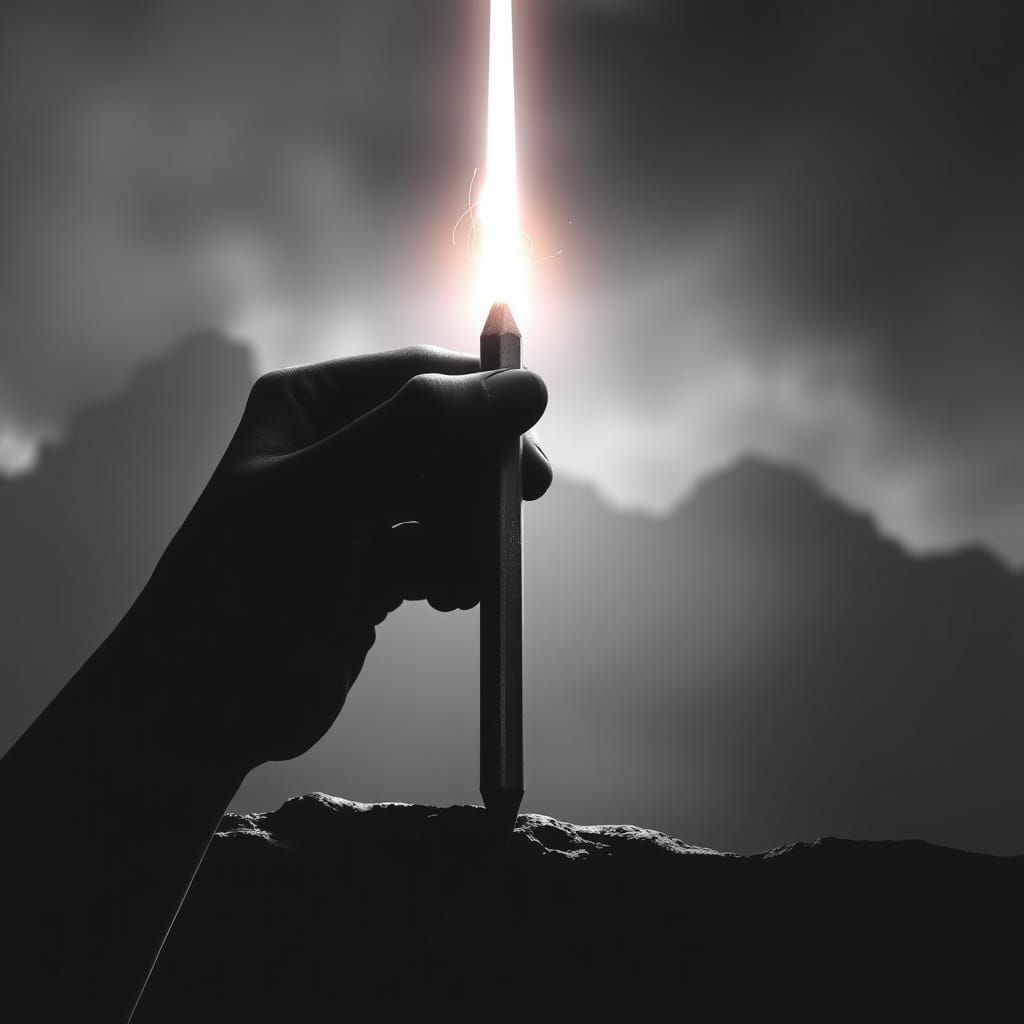 Pencil Over Sword Symbolizing Power of Ideas