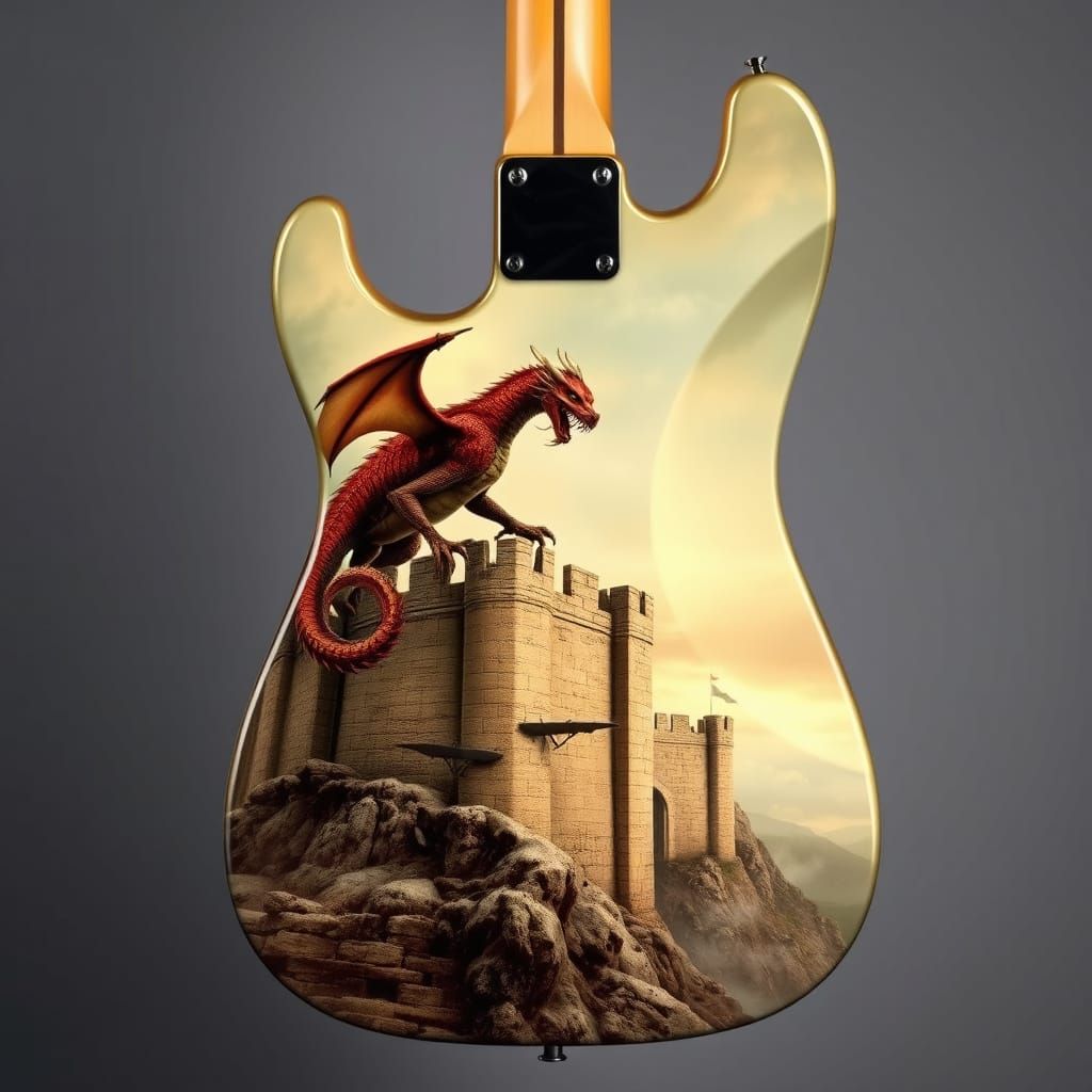 Fender Stratocaster Guitar with Dragon Castle Artwork