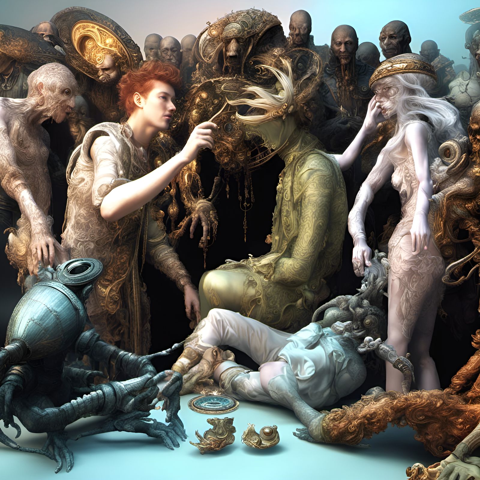 Futuristic Social Gathering: Hyperrealistic Alien Dreamscape