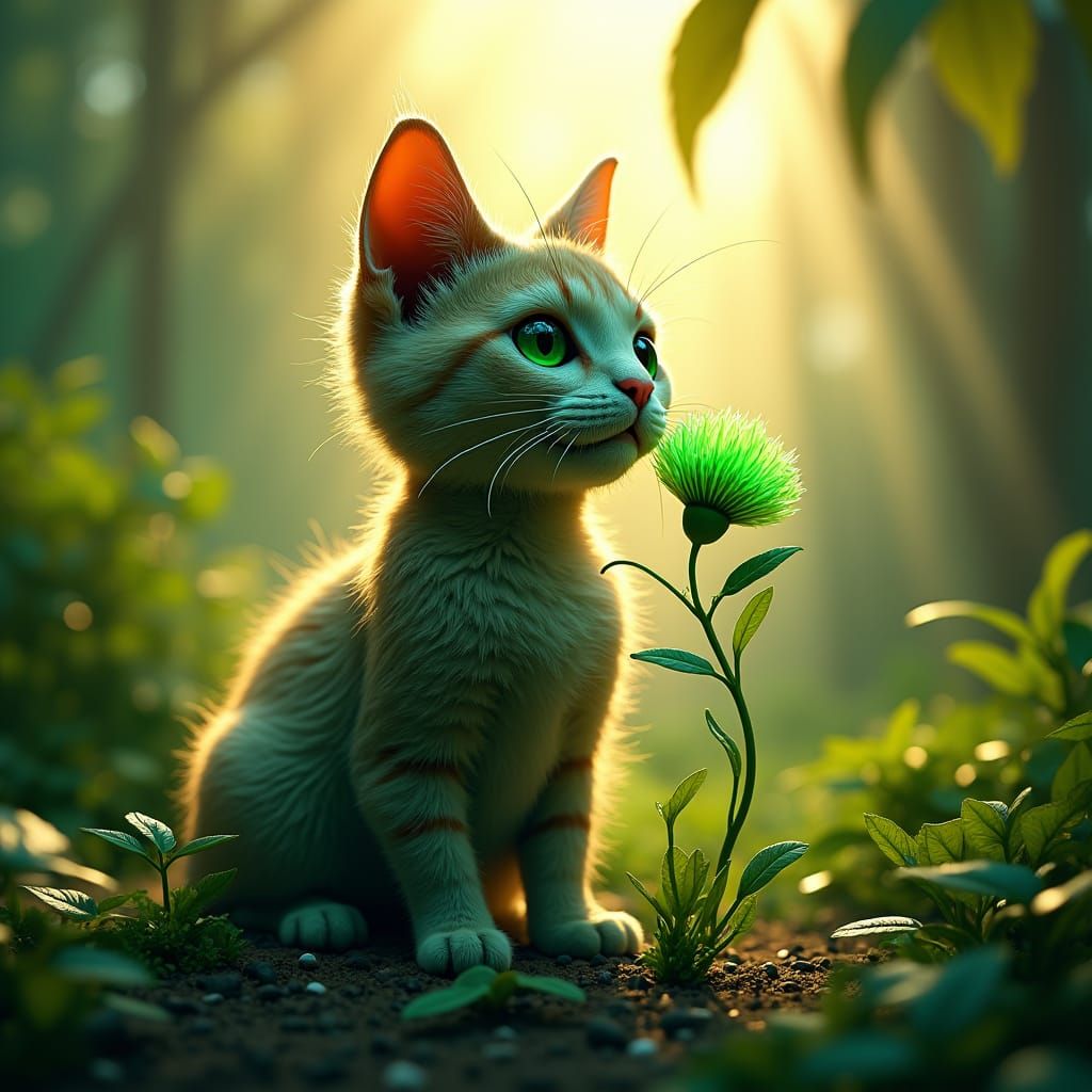 Cyberpunk Cat in Green Environment