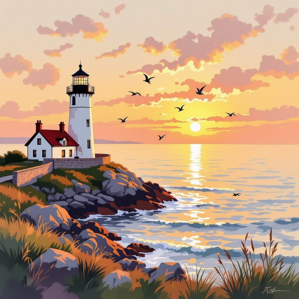 Lighthouse at Golden Hour: Dreamy Coastal Scene