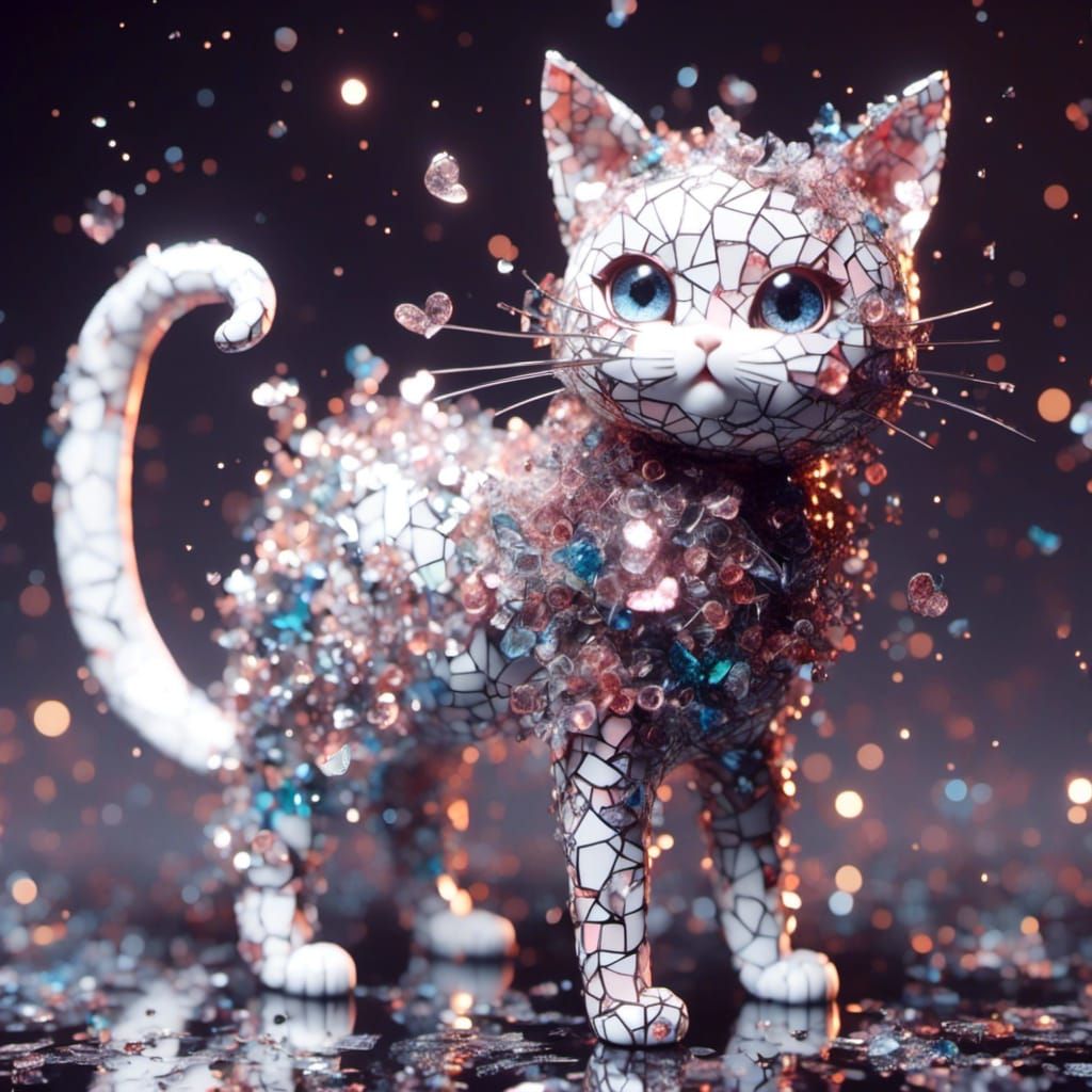 Cat with Cracked Glass Overlay