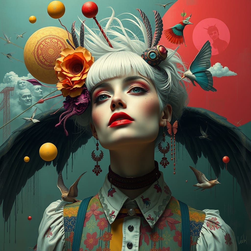 Surreal Woman in Digital Abstract Expressionism Style