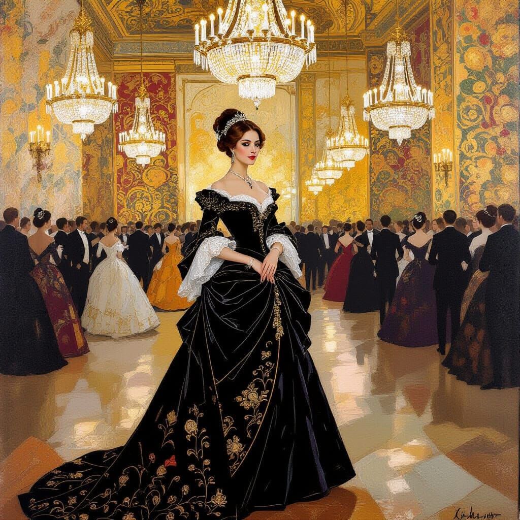 Russian Noblewoman in Ballroom, Klimt-inspired Art