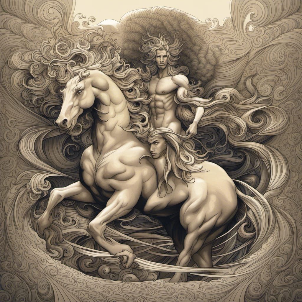 Centaur in Greek Mythology with Abstract Fractal Design