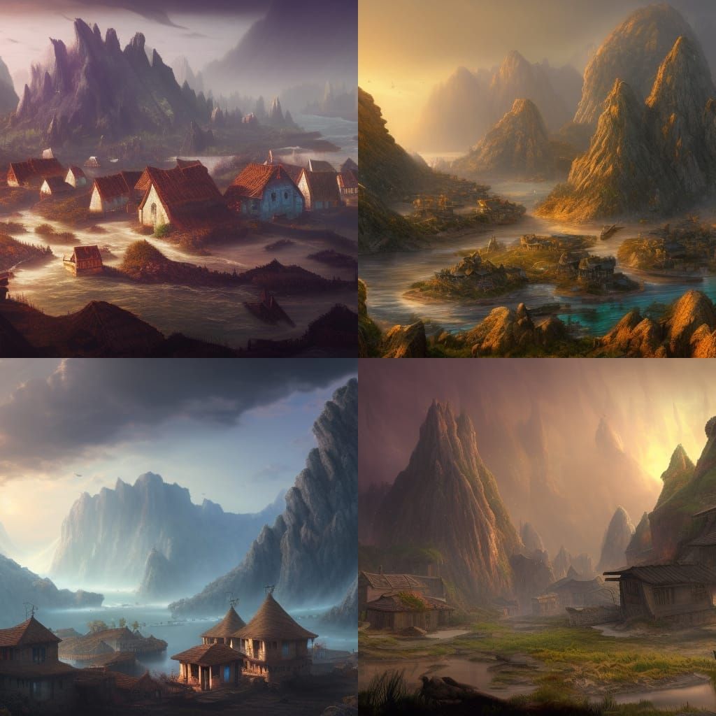 Devastated Village: A Matte Painting of Desolation