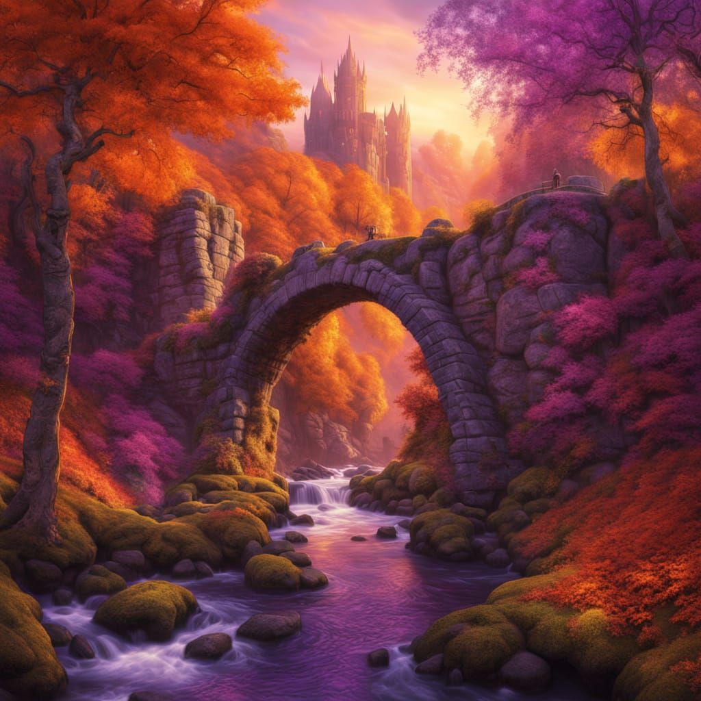 Colossal Stone Bridge in Autumn Fantasy World