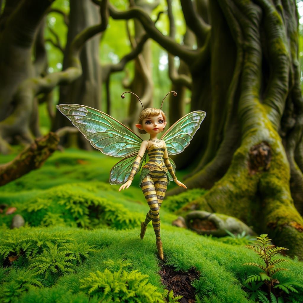 Whimsical Fairy in Ancient Forest Landscape