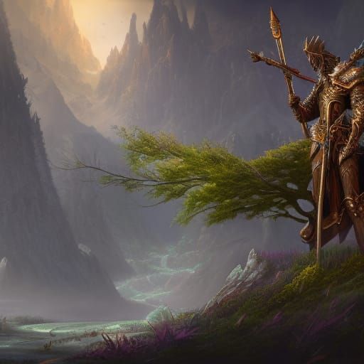 Fantastical Knight of Nature in Detailed Matte Painting