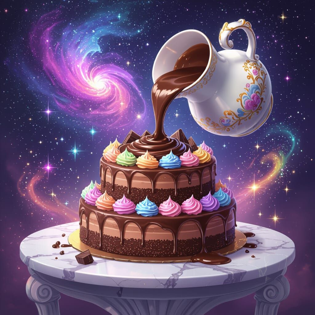 Magical Chocolate Cake Pouring Anime Art