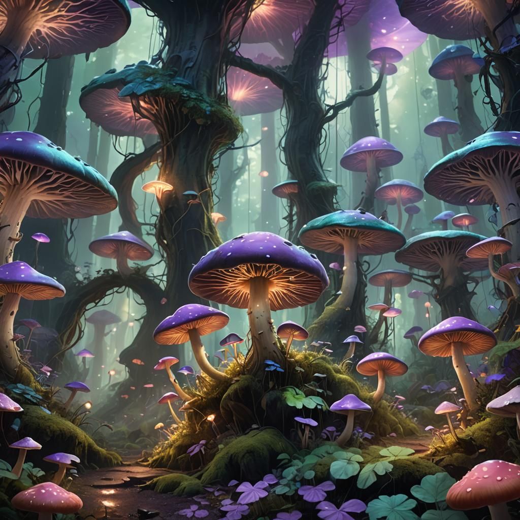 Glowing Mushroom Forest in Ethereal Fantasy Style