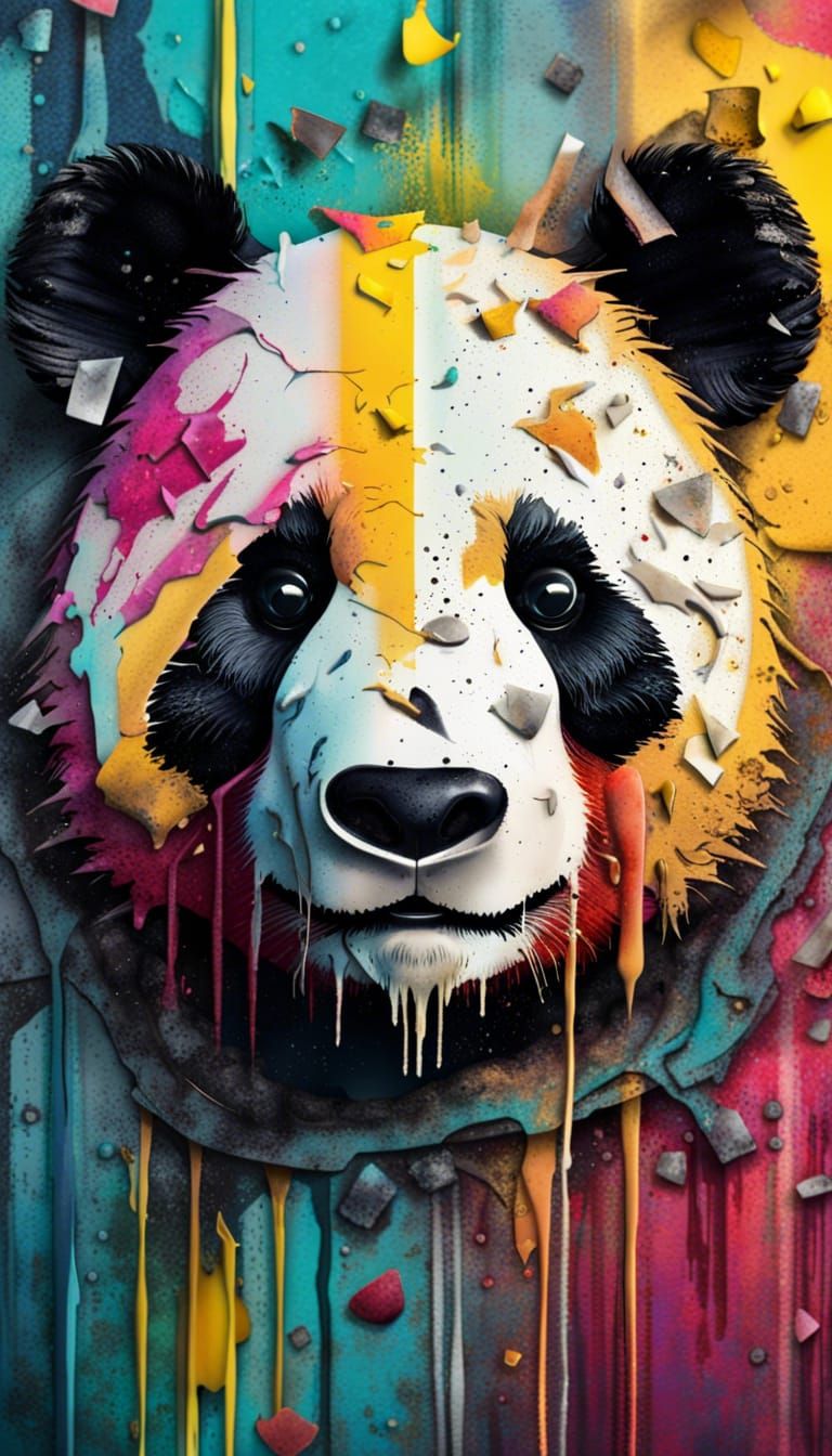 Grunge Scary Panda on Shabby Background