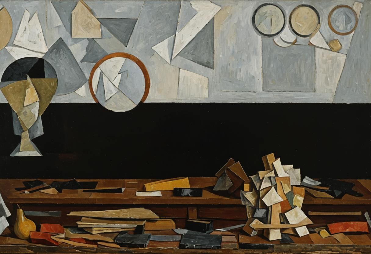 Cubist Still Life Portrait in Oil on Canvas