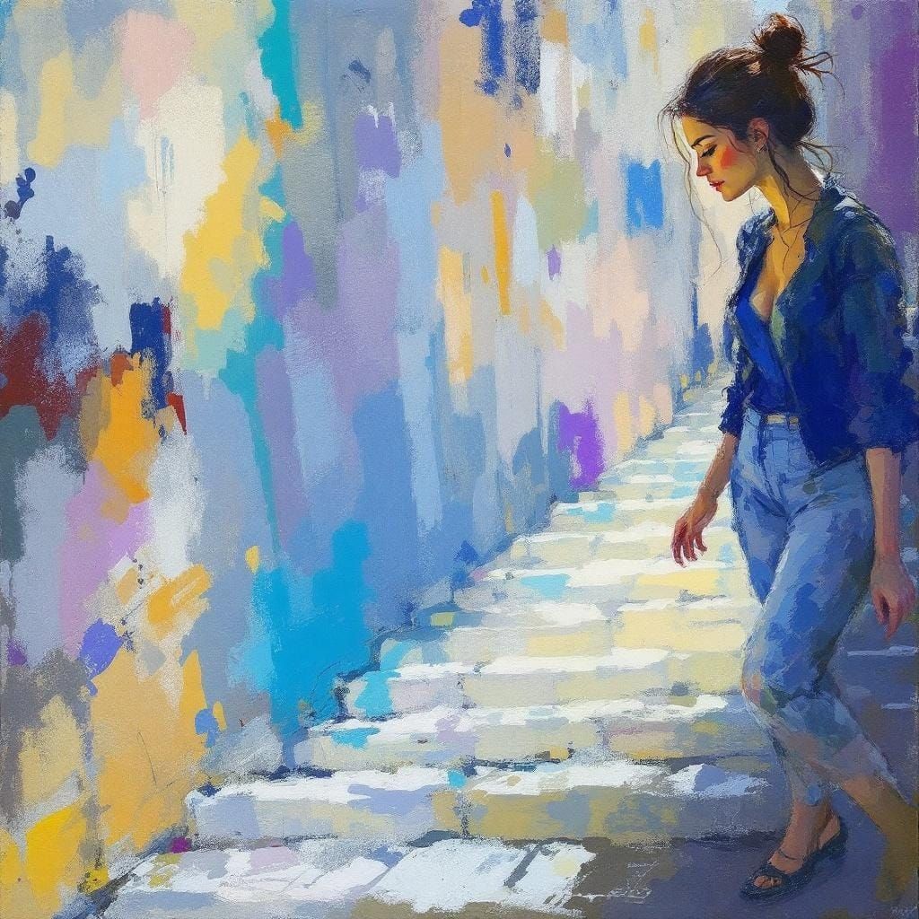 Impressionist Woman Walking at Dusk Painting