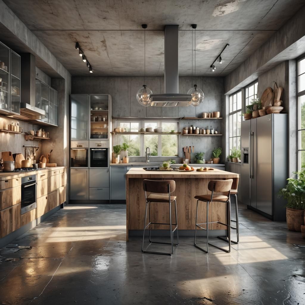 Modern Kitchen with Glass Facades in Digital Art
