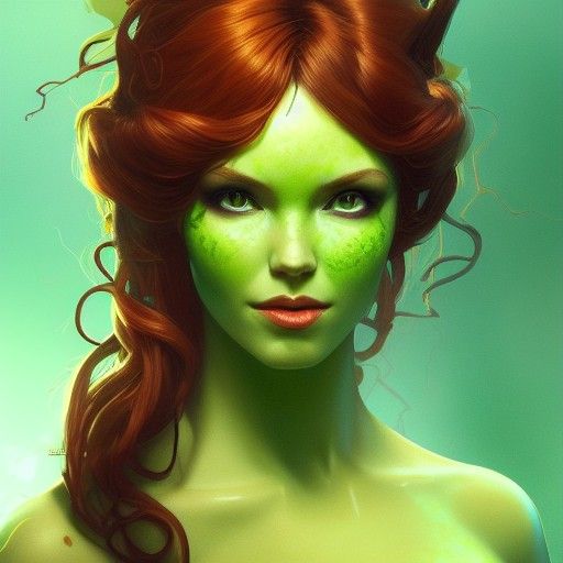 Detailed Poison Ivy Portrait in Art Nouveau Style