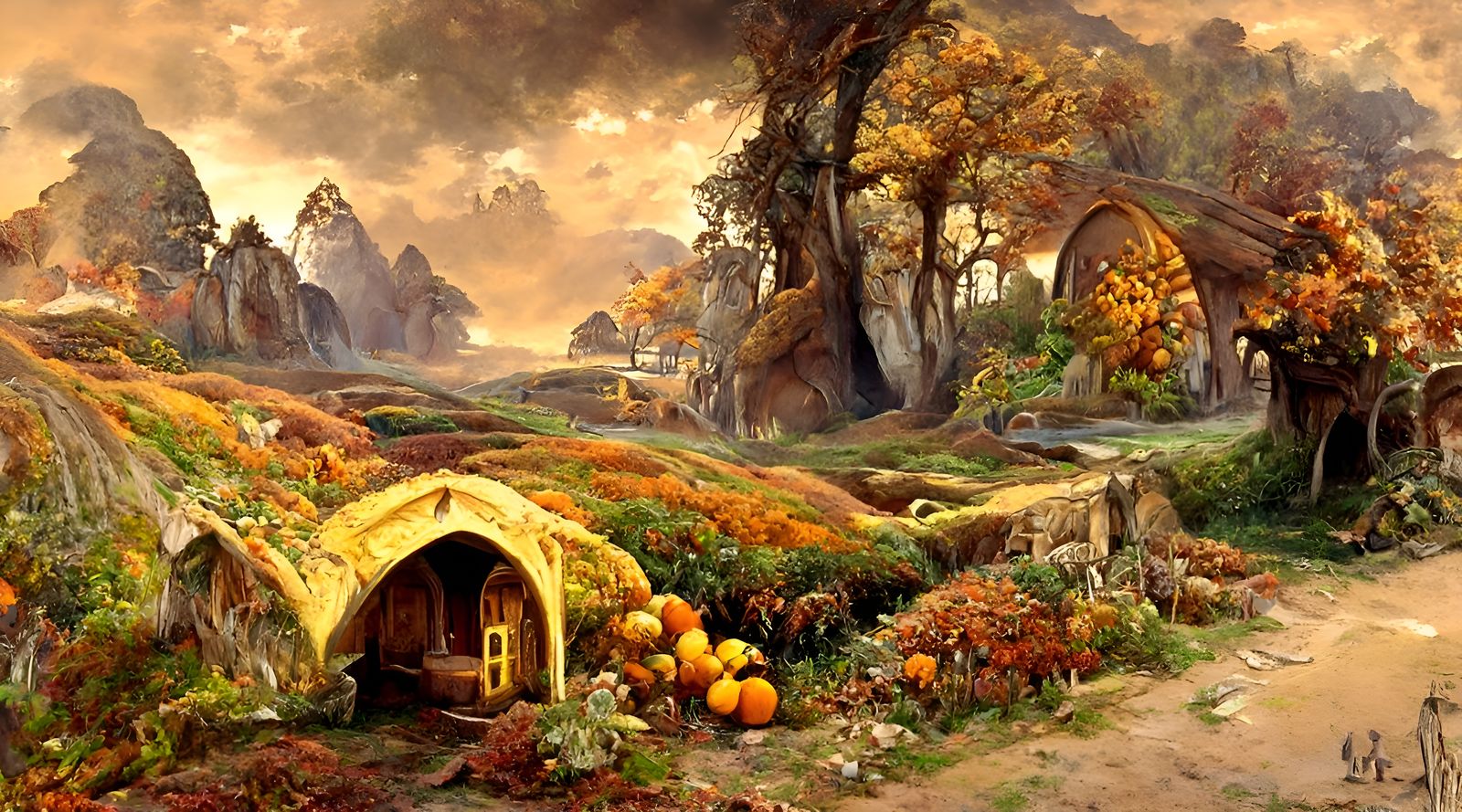Autumn in Hobbiton: An Oil Painting of The Shire