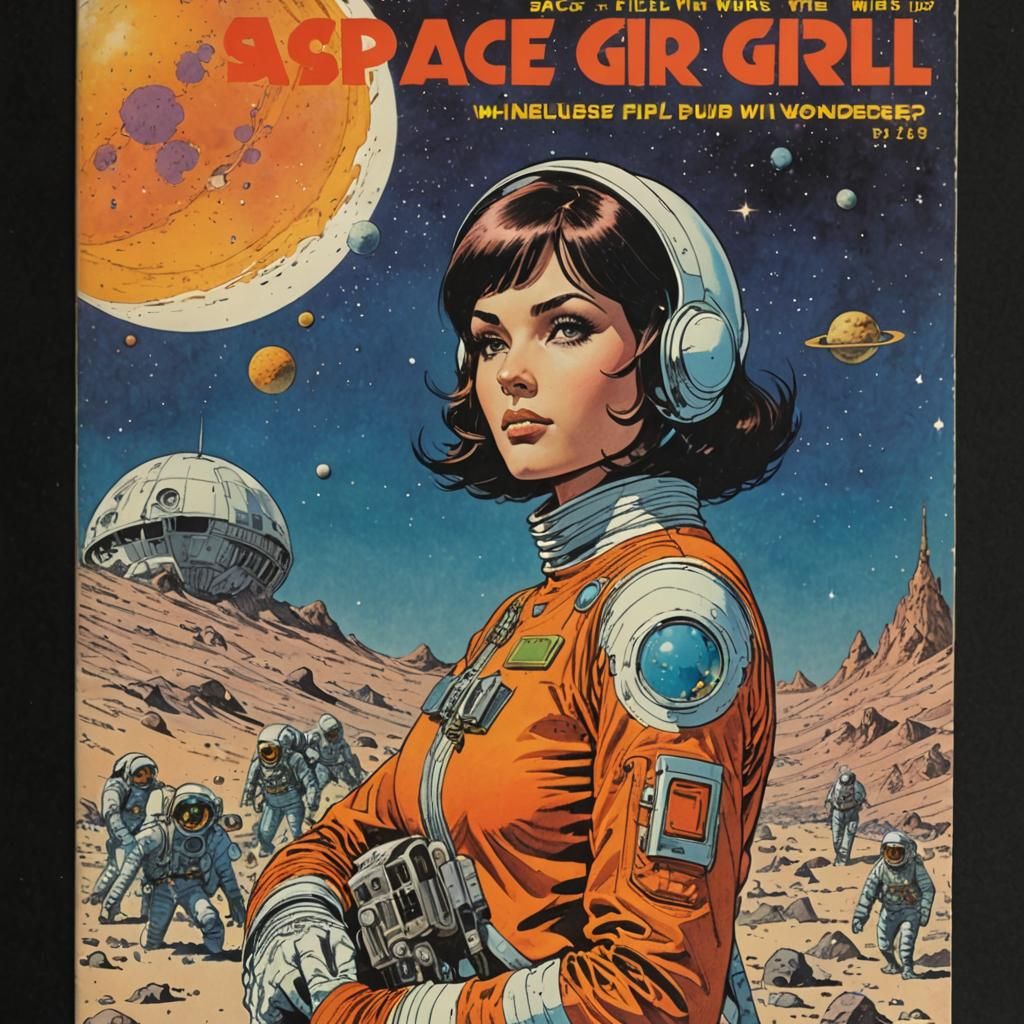 Wonderous Space Girl in 1970s Comic Style