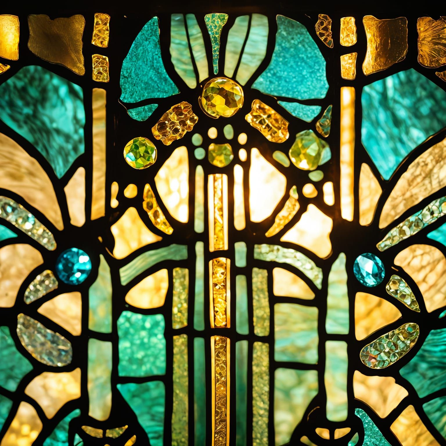 1920s Turquoise Gemstone Stained Glass Lamp