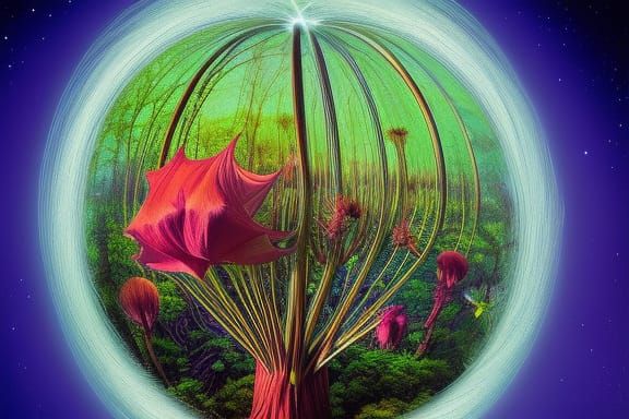 Surreal Woman-Flower Hybrid on Stargazing Platform