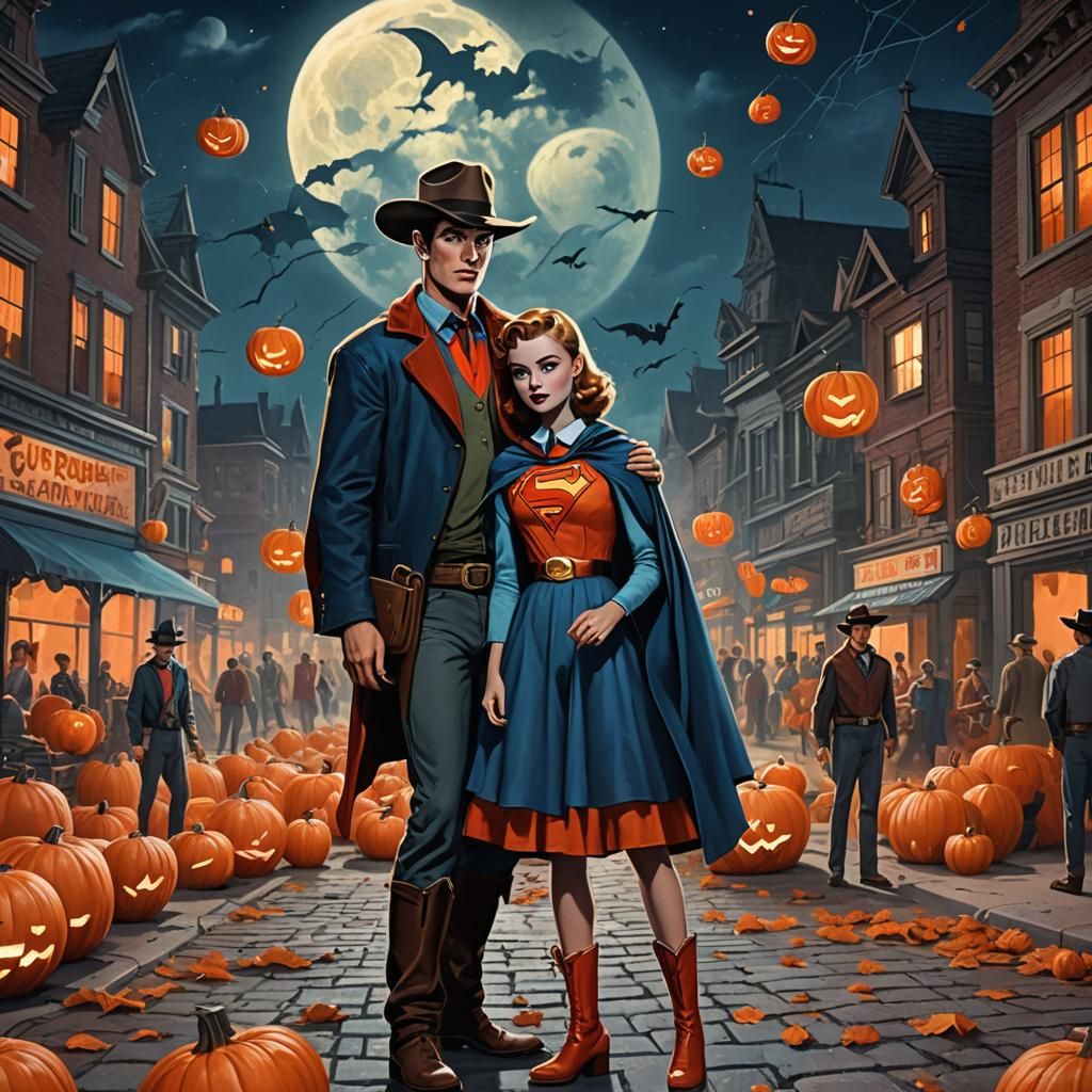 Halloween in the 1950s: Superman Girl and Cowboy