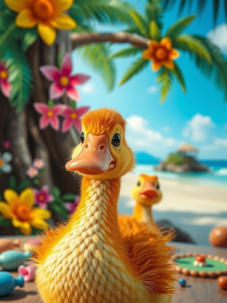 Klimt-Inspired Hippie Beach with Duck, Fantasy Art