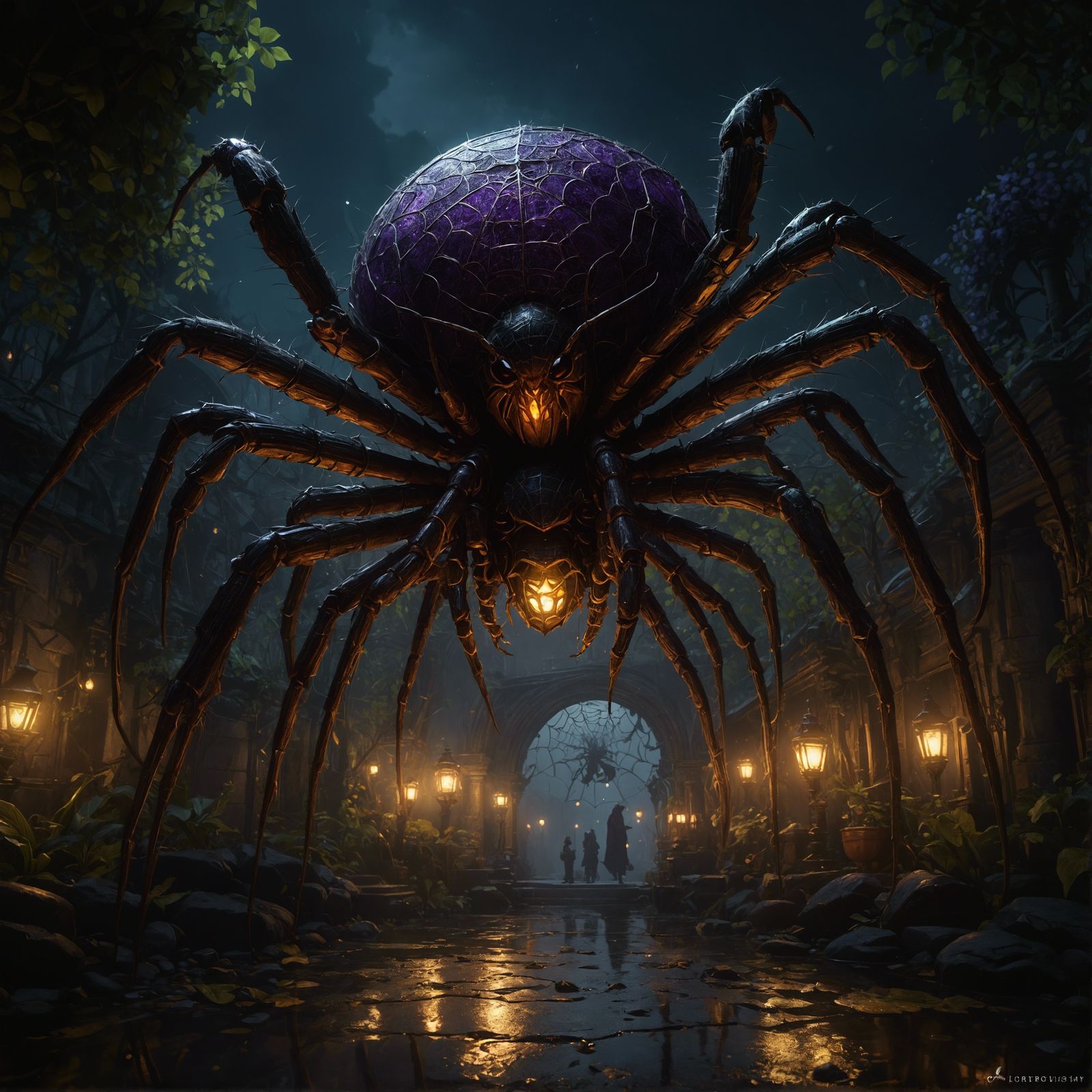 Spider in Park: Dark Fantasy Concept Art