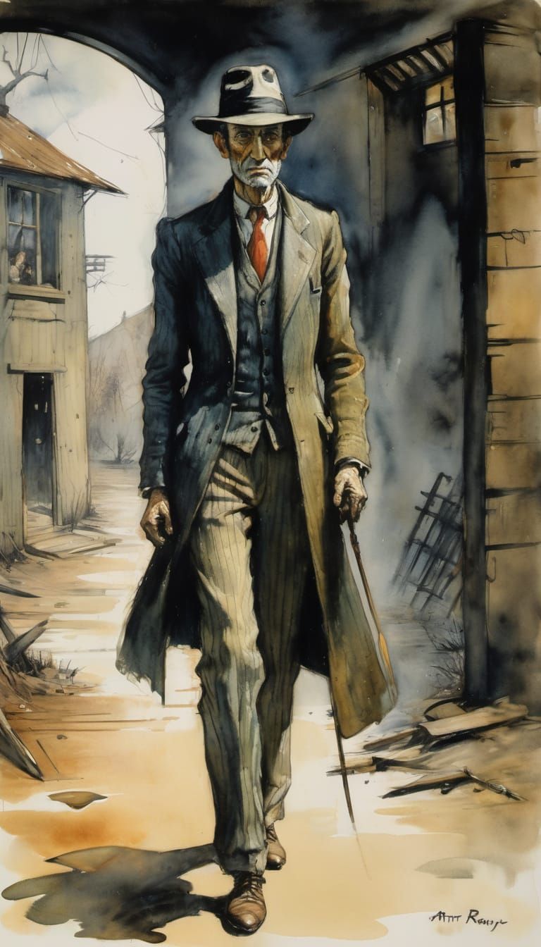 Gloomy Character Portrait in Watercolor Style