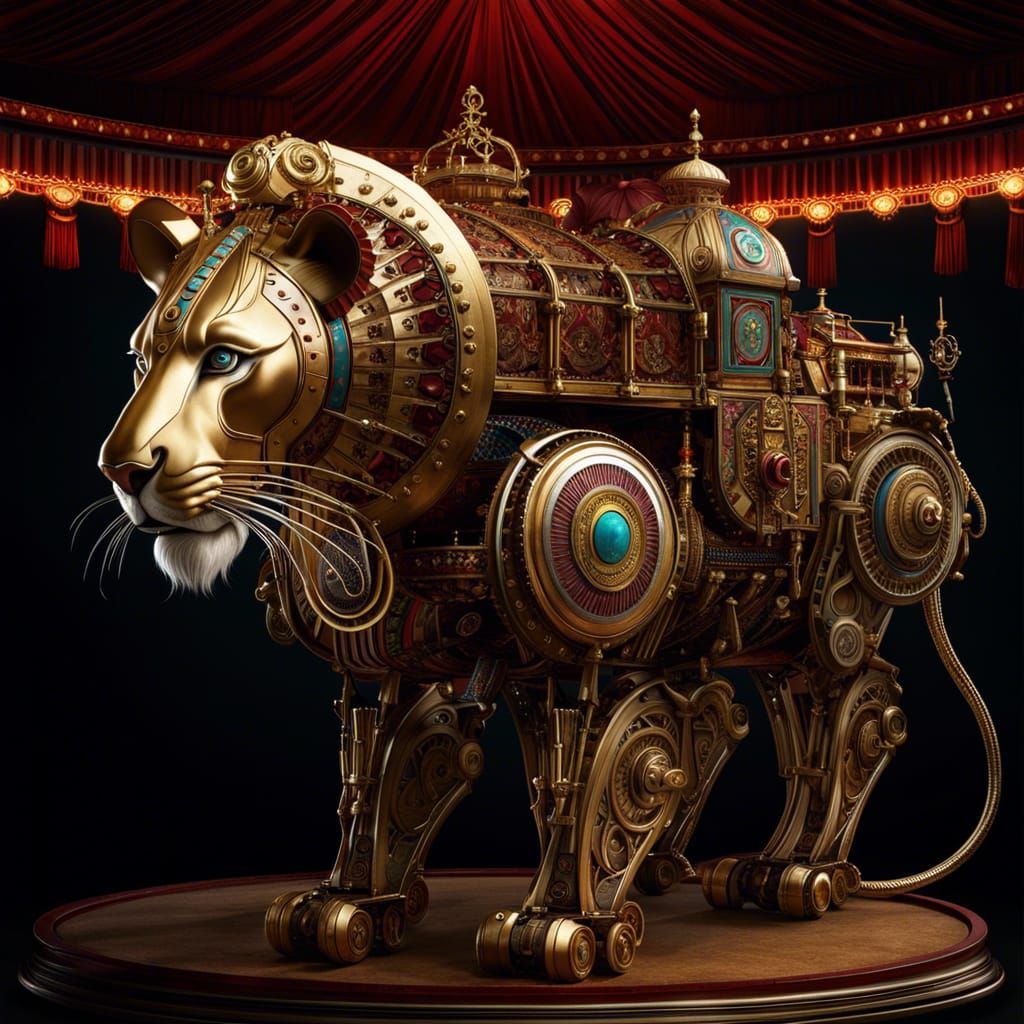 Sinister Circus Lion Droid in Chiaroscuro Style