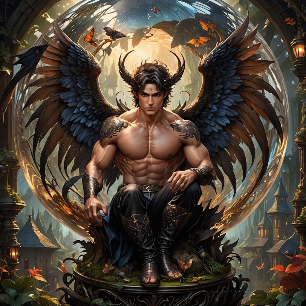 Fae on Glass Globe in Detailed Fantasy Art