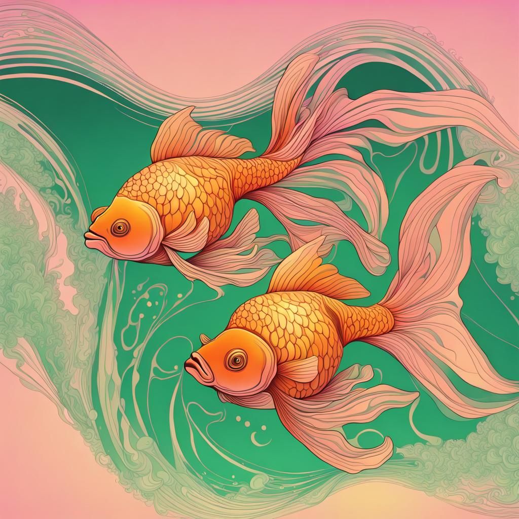 Scintillating Goldfish Pair in Abstract Fractal Style