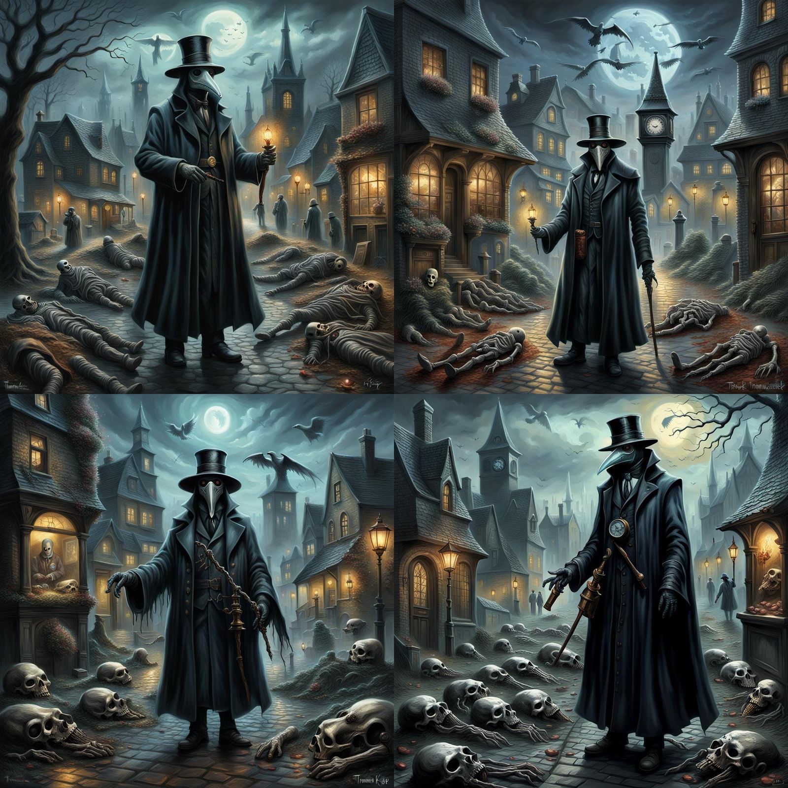 Ethereal Plague Doctor Collecting Dead in Fantasy Style