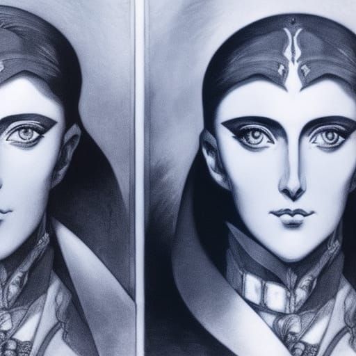 Androgynous Vampire Lord Portrait in Anime Charcoal Style