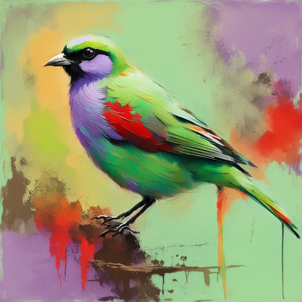 Impressionistic Bird with Pastel Paint Spackling