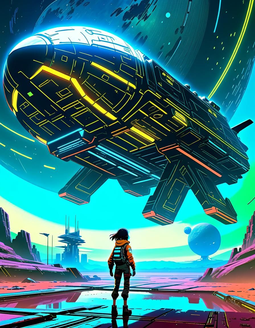 Female Space Explorer on Alien Planet in Anime Style