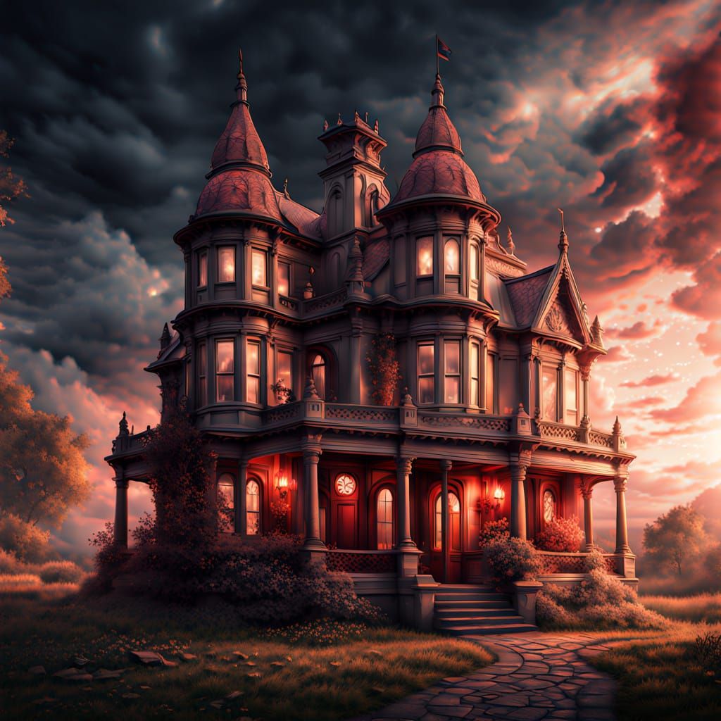 Gothic Mansion in Deep, Rich Hues