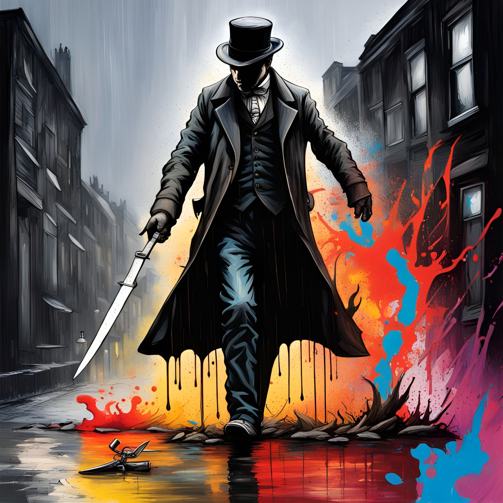 Menacing Jack the Ripper in Graffiti Street Art