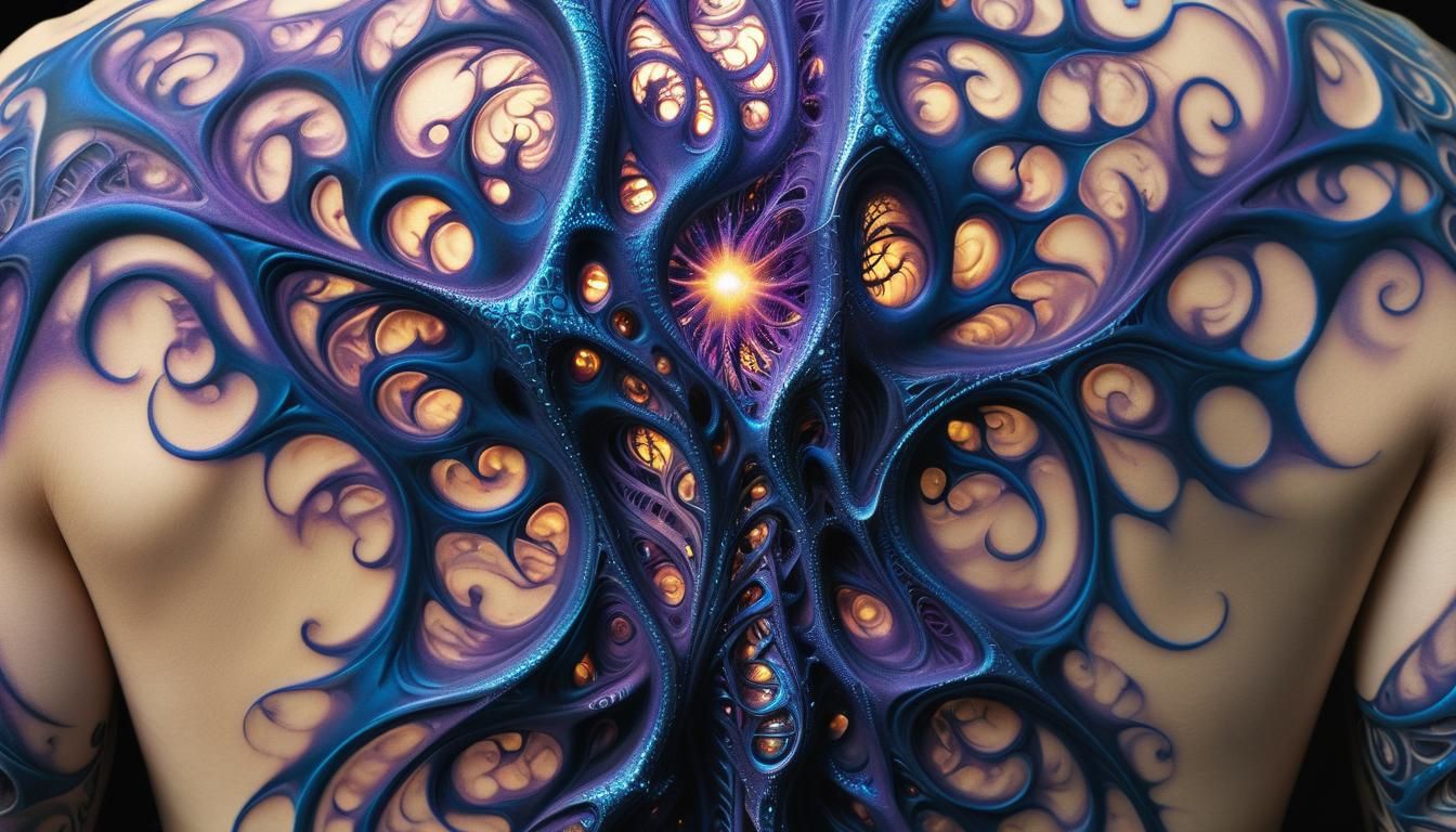 Surreal 3D Fractal Tattoo in Giger Style