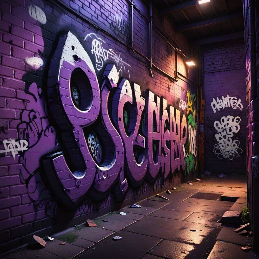 City Alley Graffiti in Cold Purple Lighting