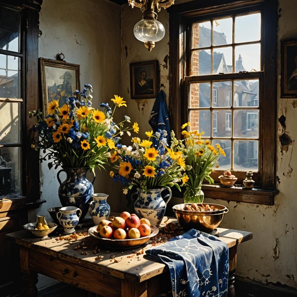 Dried Flowers on Butcher Table, Magical Realism