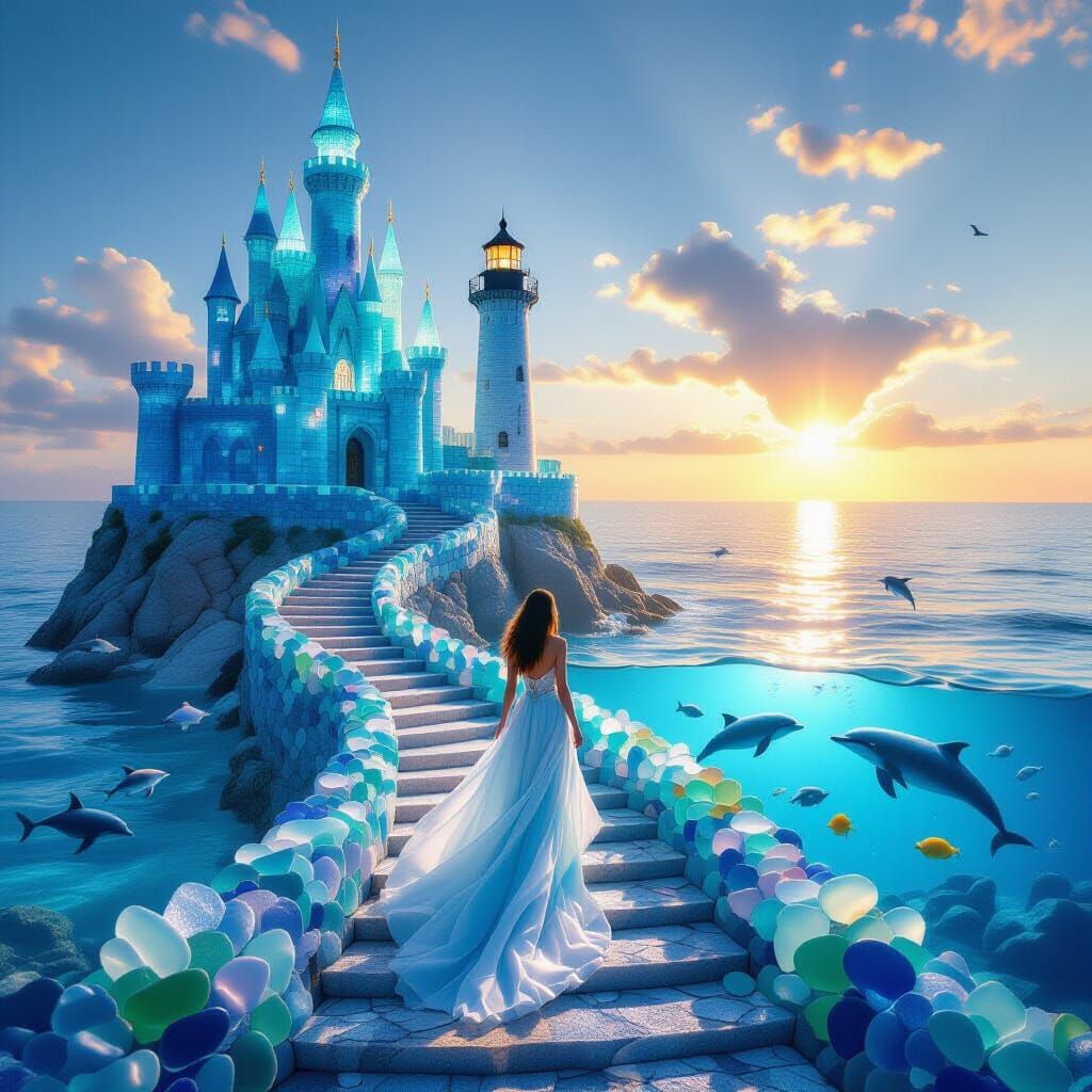 Seaglass Castle and Lighthouse at Sunrise