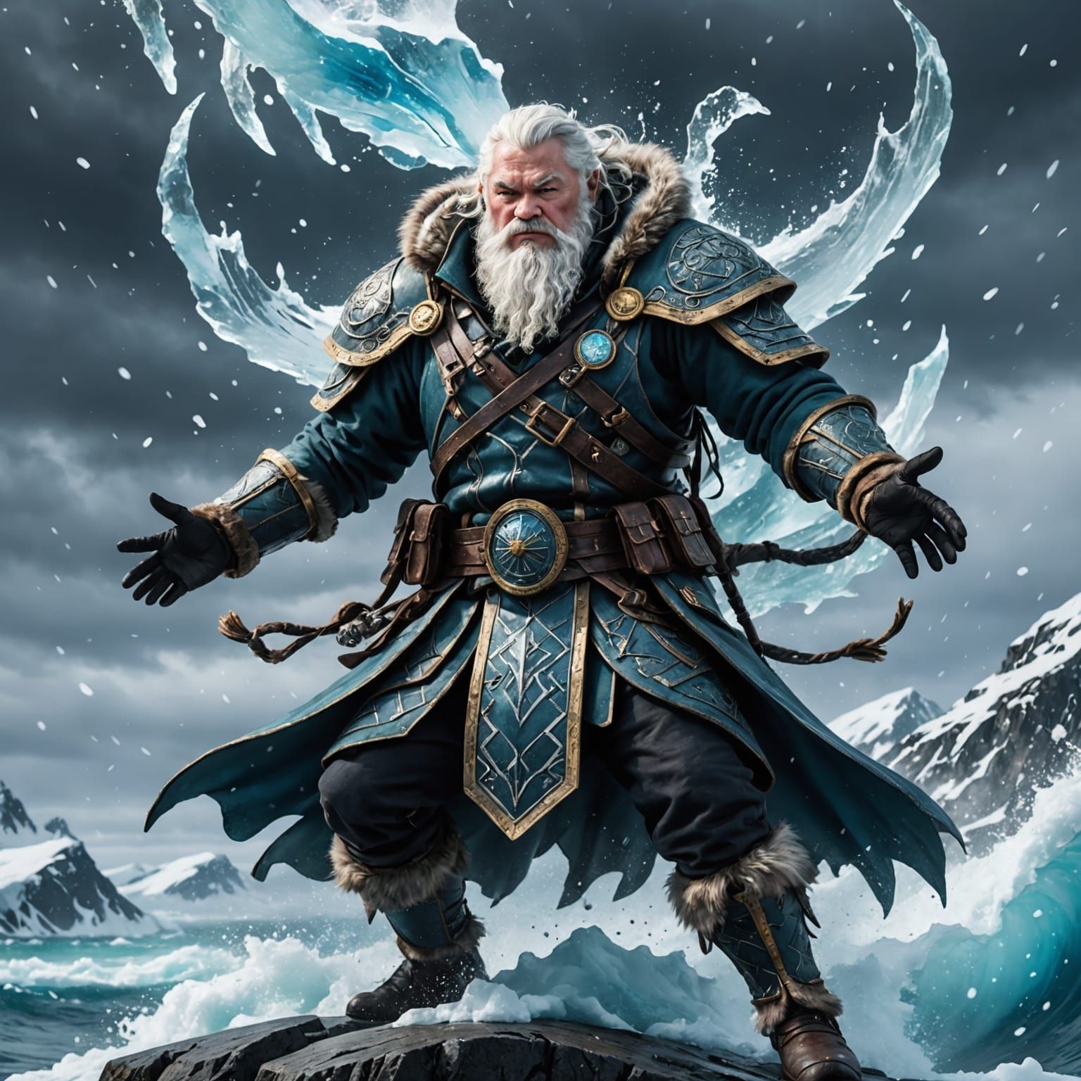 Furry Sorceress in Arctic Battle, Acrylic Paint Style