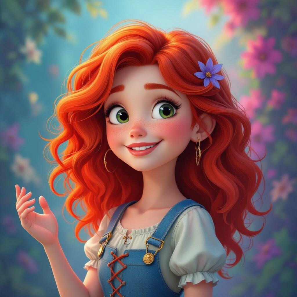 Joyful Red-Haired Girl in Pixar Animation Style