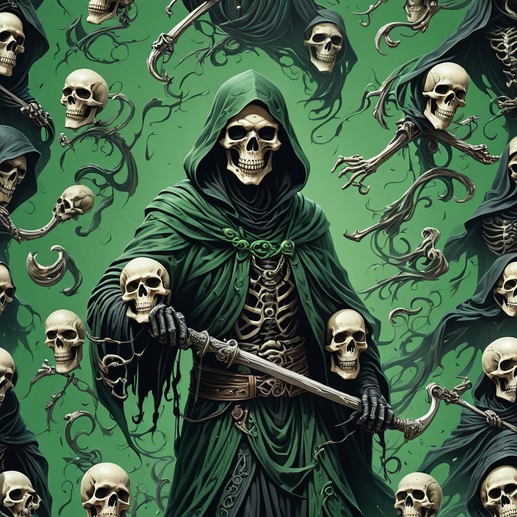 Grim Reaper with Skulls: Detailed Fantasy Art