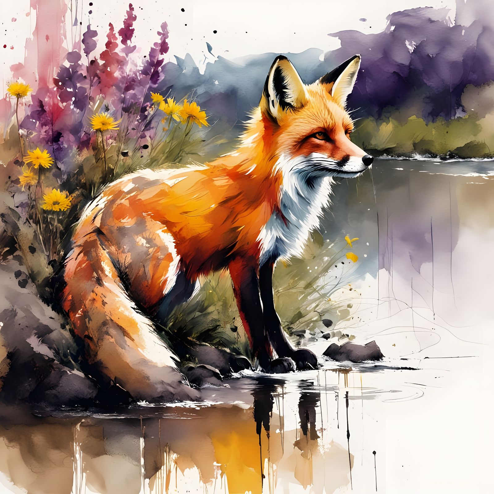 Vibrant Riverbank Scene in Oil Painting Style