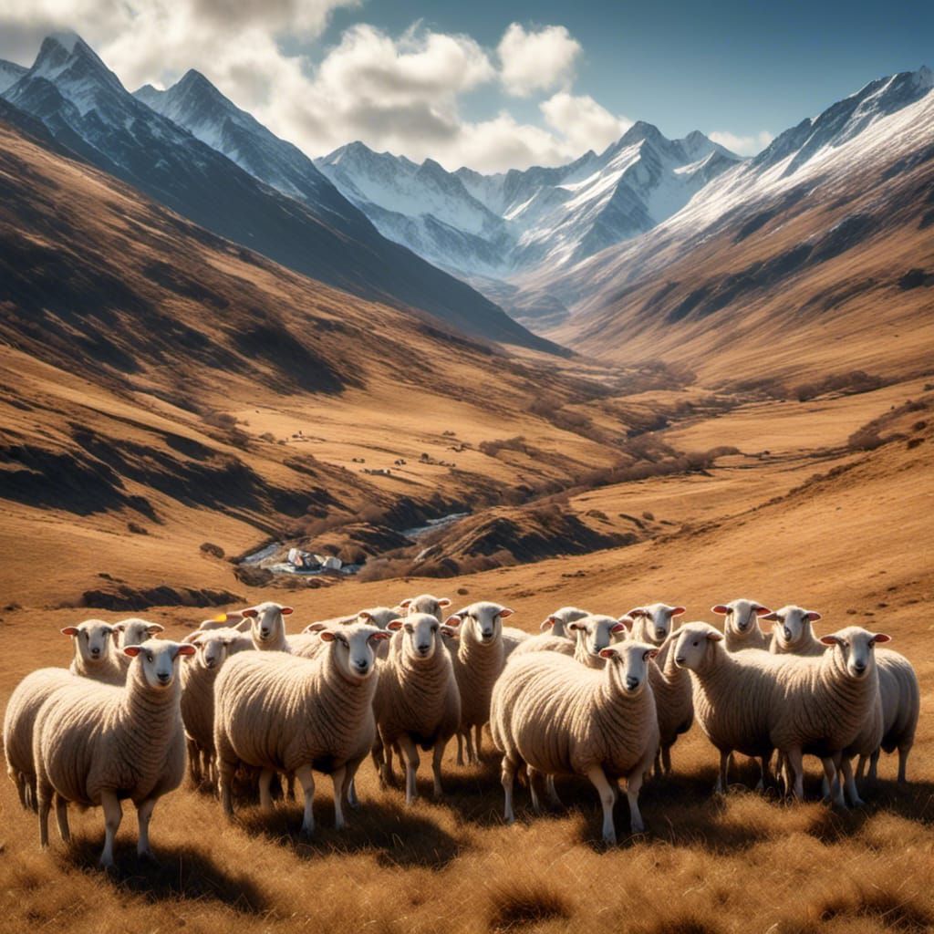 Sheep Selfie in Himalayan Landscape, Ansel Adams Style