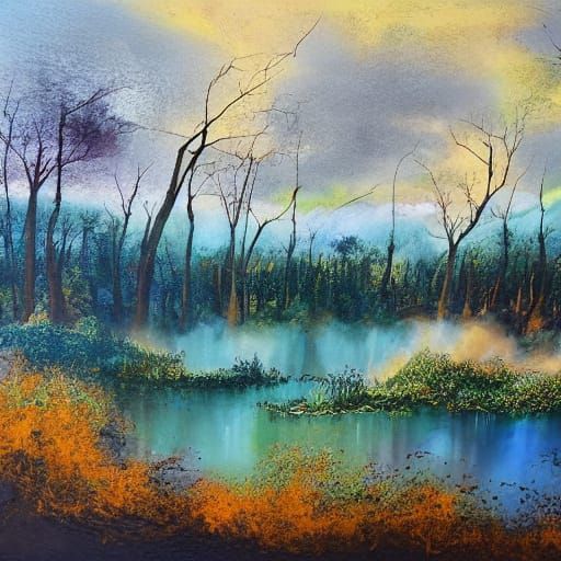 Volcanic Eruption in Impasto Ink Style