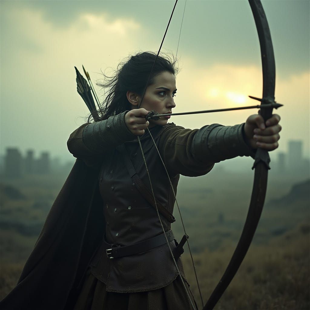 Battle-Hardened Warrior Queen in Medieval Landscape