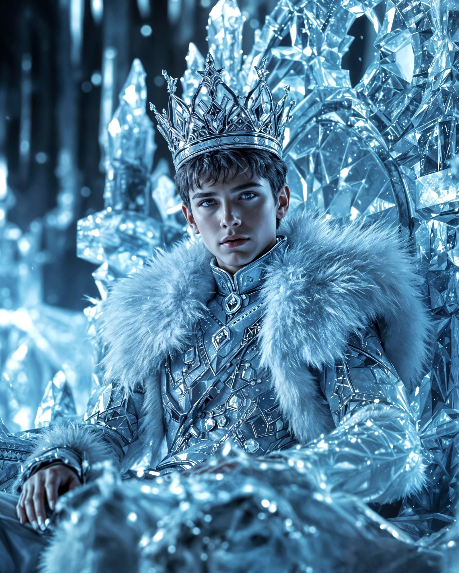 Ice Prince in Ice Castle: Black and White Portrait